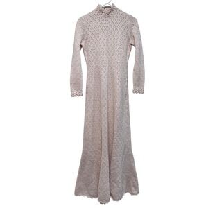 VTG Jane Cream Crochet Maxi Dress XS Long Sleeve Mock Neck Boho Wedding Cream
